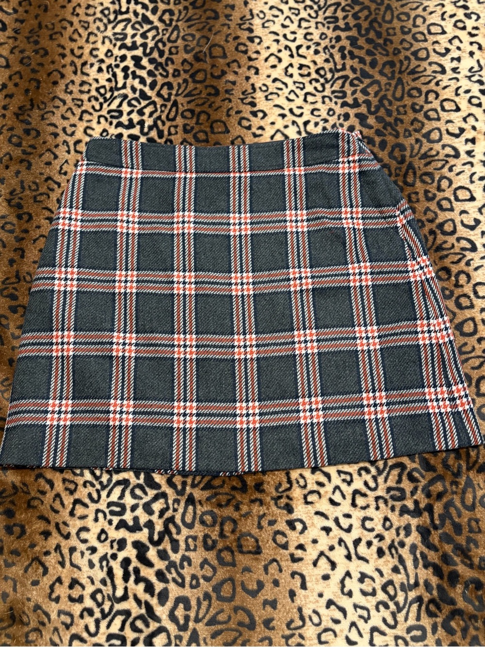 Boden Charcoal Plaid Mini Skirt with Red and White Accents